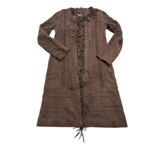 American Retro Fringe Suede Leather Coat in Brown